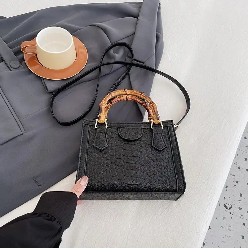 Artisanal Detail: Textured Bamboo-Handle Structured Bag