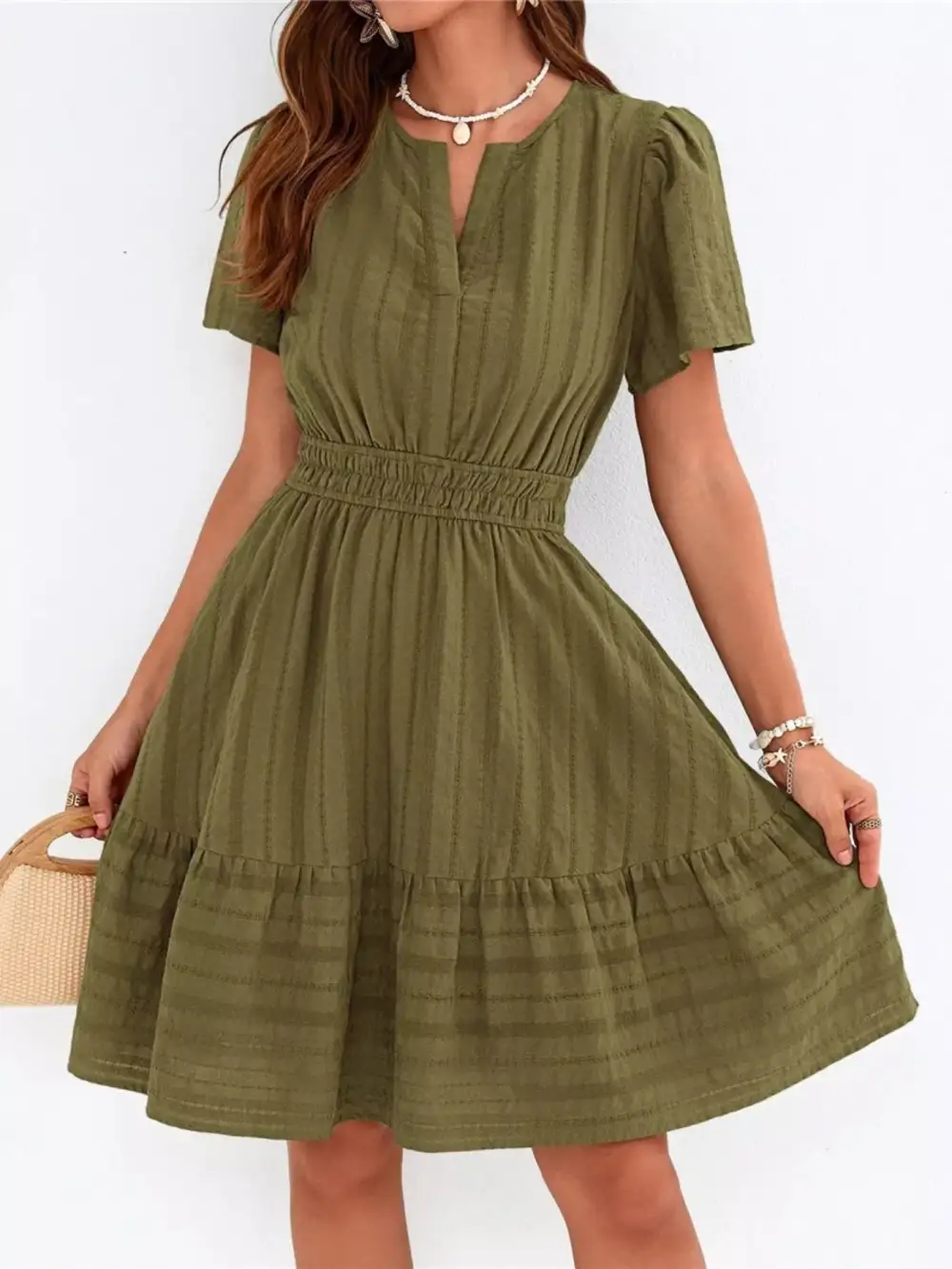 Tiered Smocked Short Sleeve Casual Dress