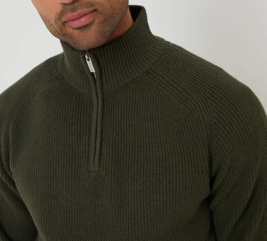 Forest Green Rib Panel Quarter-Zip Knit Sweater