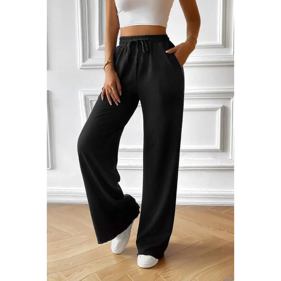 Drawstring Wide Leg Pants with Pocketed