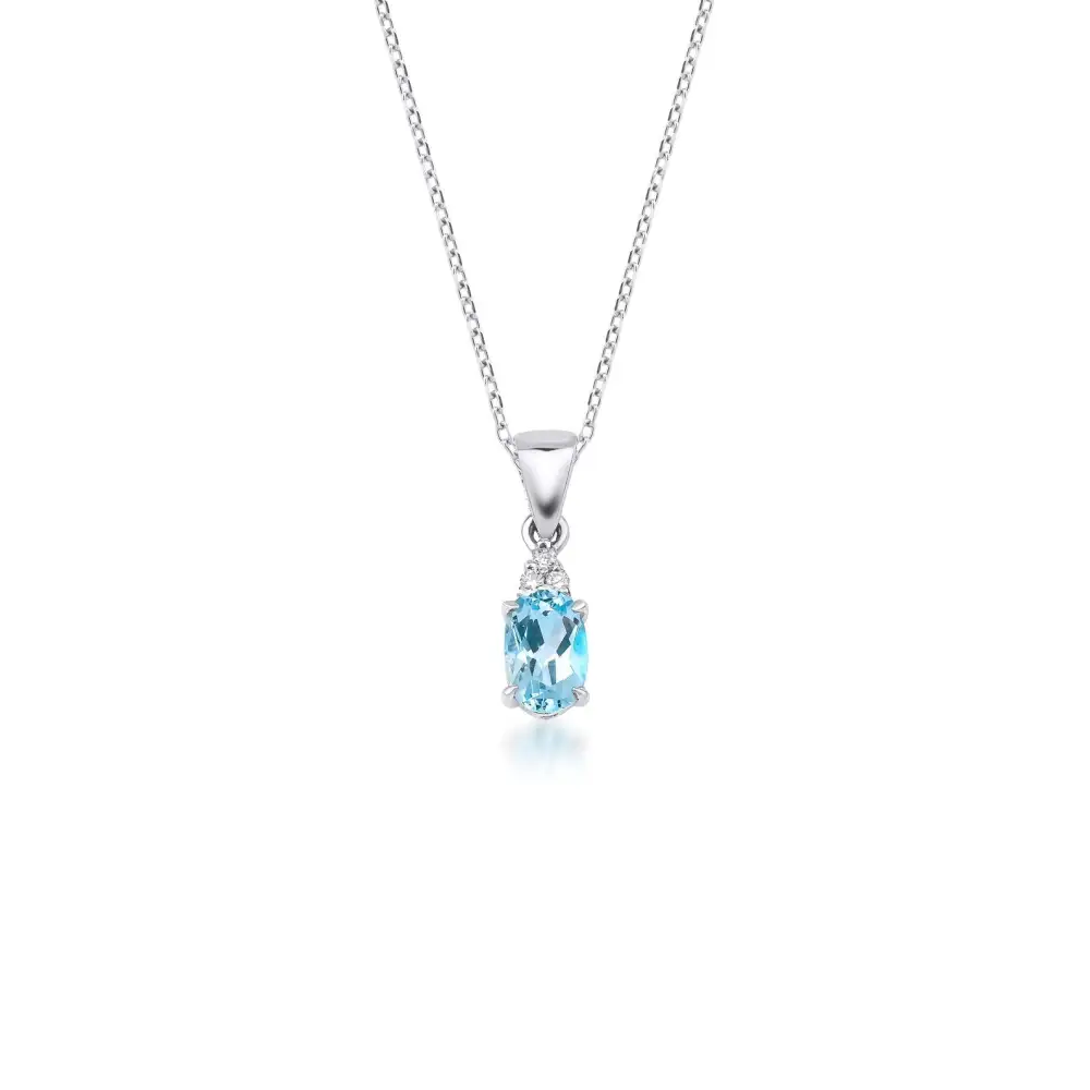 Diamond and Oval Topaz Solitaire Necklace