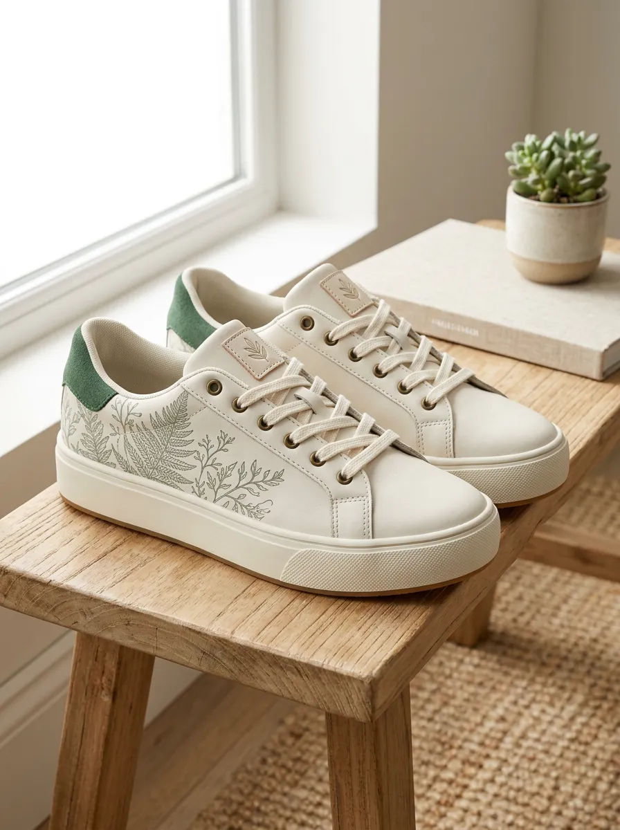 Women's Botanical Fern Nature Lover Printed Sneakers