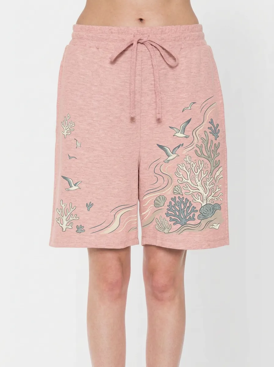 Women's Ocean Beach Lover Seagull Coral Printed Shorts