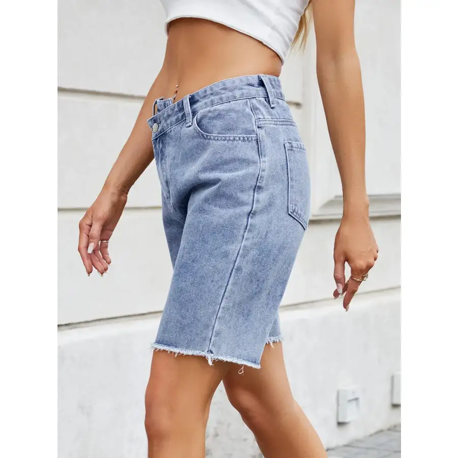 Modern Raw Hem Pocketed Denim Shorts