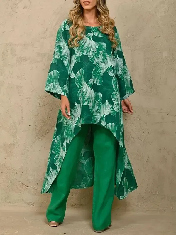 Printed long sleeve jumper irregular two-piece set