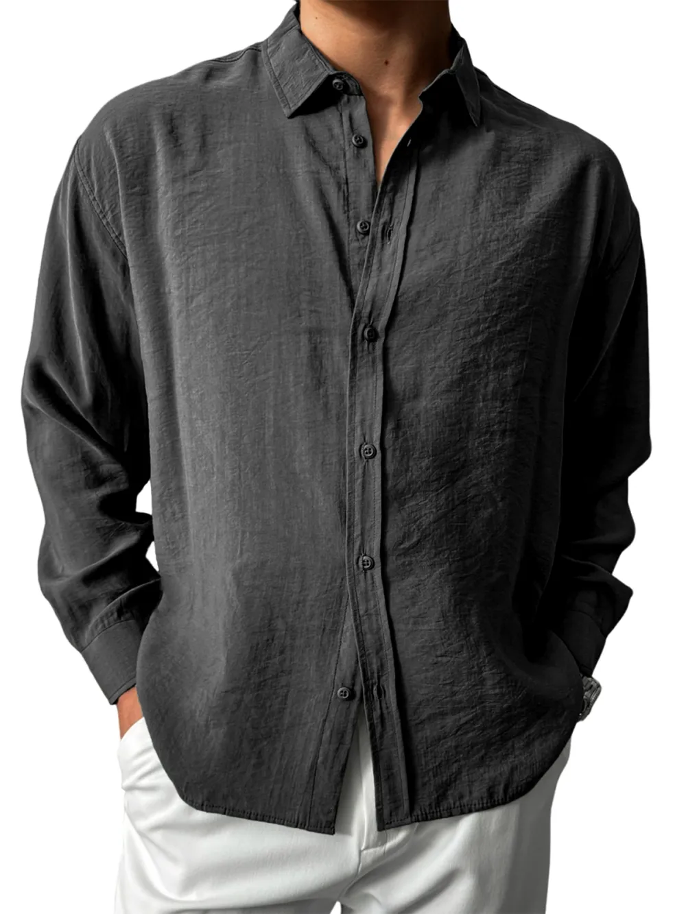 Easy Fit Long Sleeve Button Front Shirt