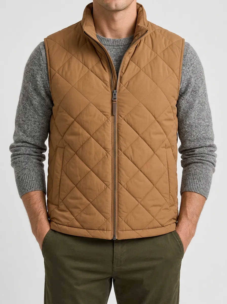Men's Tan Padded Winter Vest for Outdoor Wear