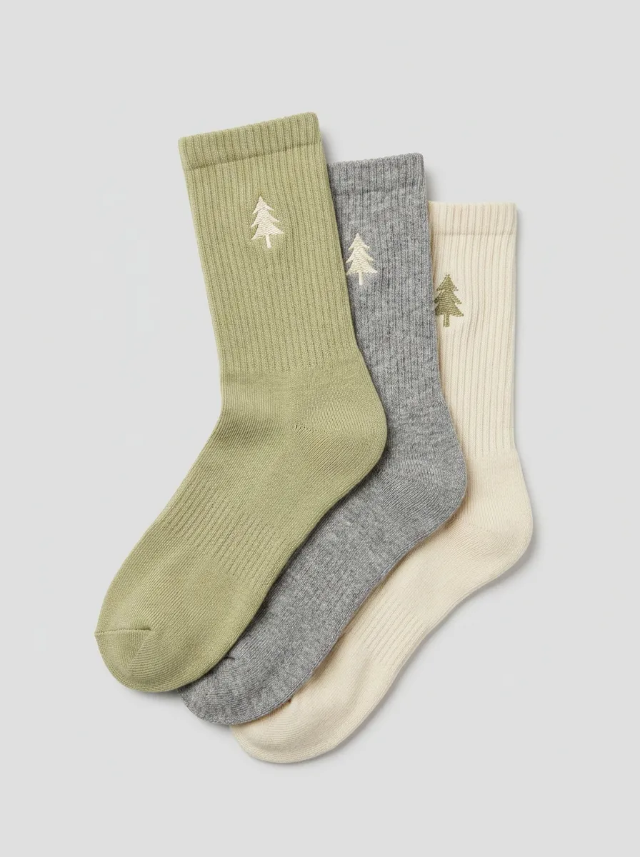 Everyday Forest Embroidered Men's Three-Pair Crew Socks