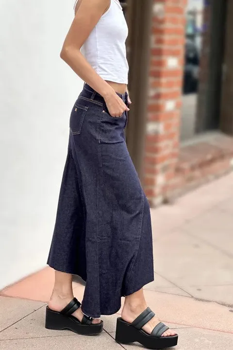 Women's Light Wash Denim Raw Hem Maxi Skirt