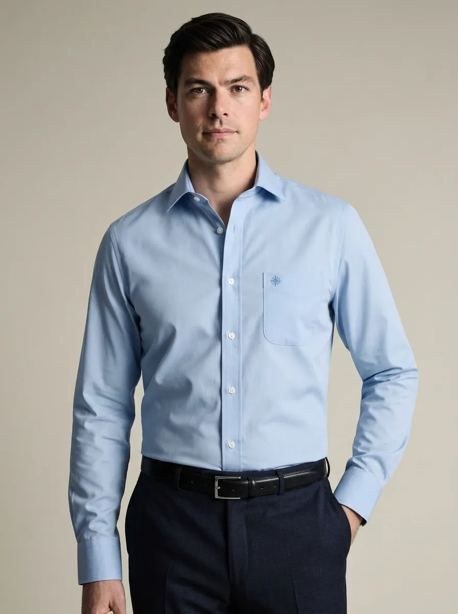 Men's Non-Iron Cotton Compass Logo Embroidered Shirt