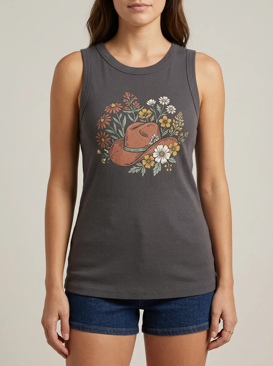 Rustic Floral Built-In Bra Tank Top