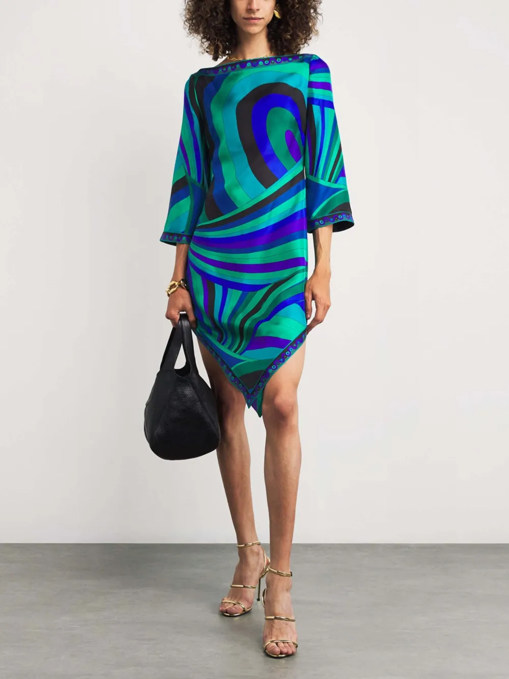 Satin Abstract Geometric Print Exquisite Mini Dress