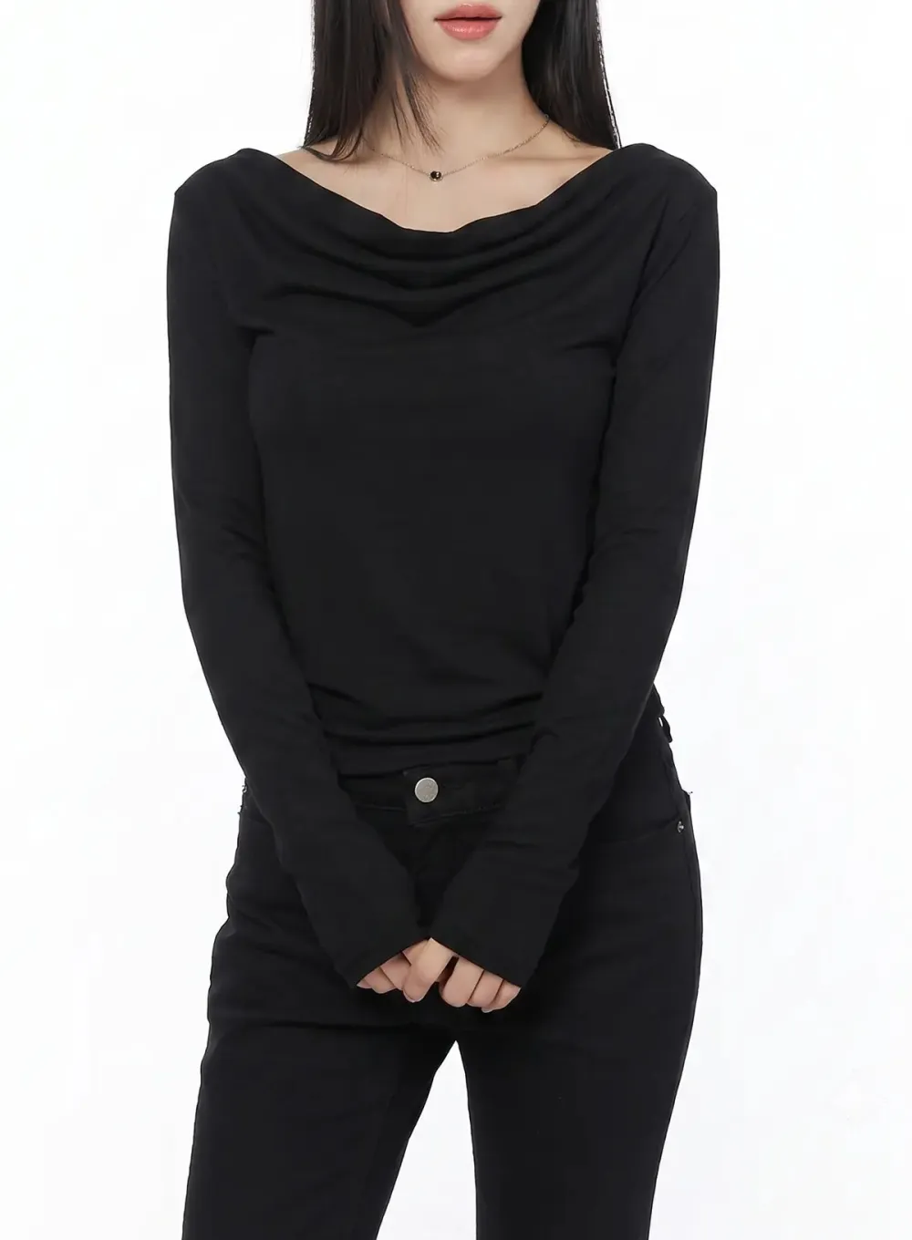 Draped Off-The-Shoulder Long Sleeve Top