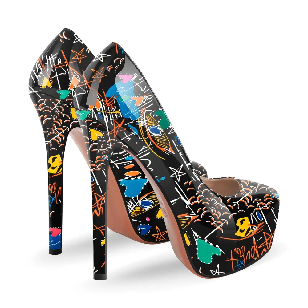 Statement Patent Finish Round Toe Platform Stiletto Pumps