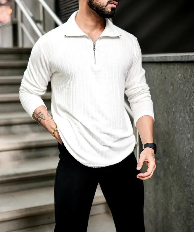 White Button-Down Long Sleeve Casual Shirt