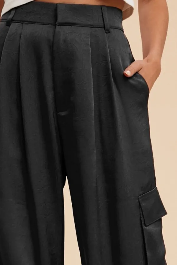 Wear Wide Leg Cargo Satin Pants