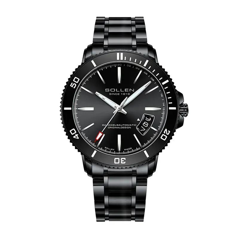 Sollen SL609 Automatic Watch - Men's Stainless Steel 5-Bead Bracelet Rotatable Bezel Seiko NH35A Wristwatch