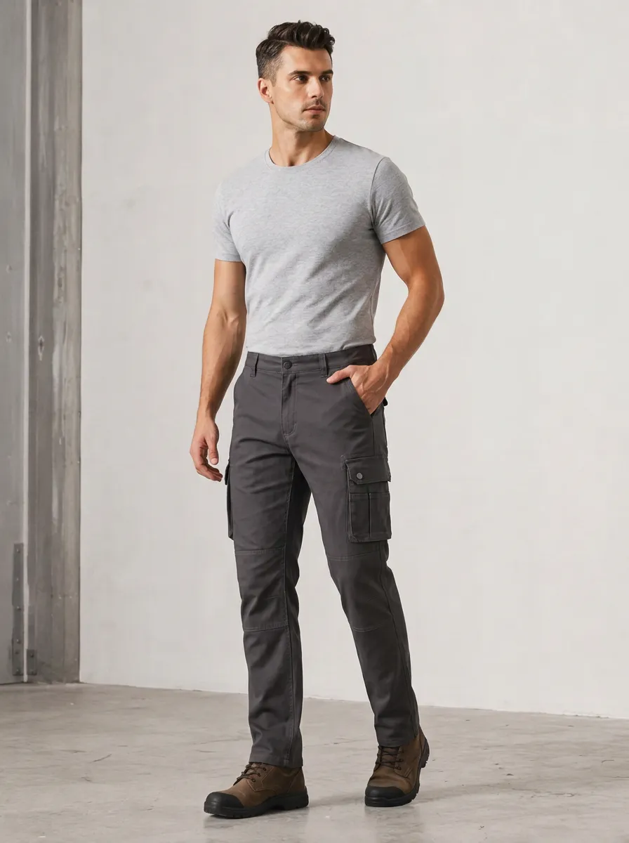 Men's Charcoal Grey Utility Cargo Trousers with Textured Detail