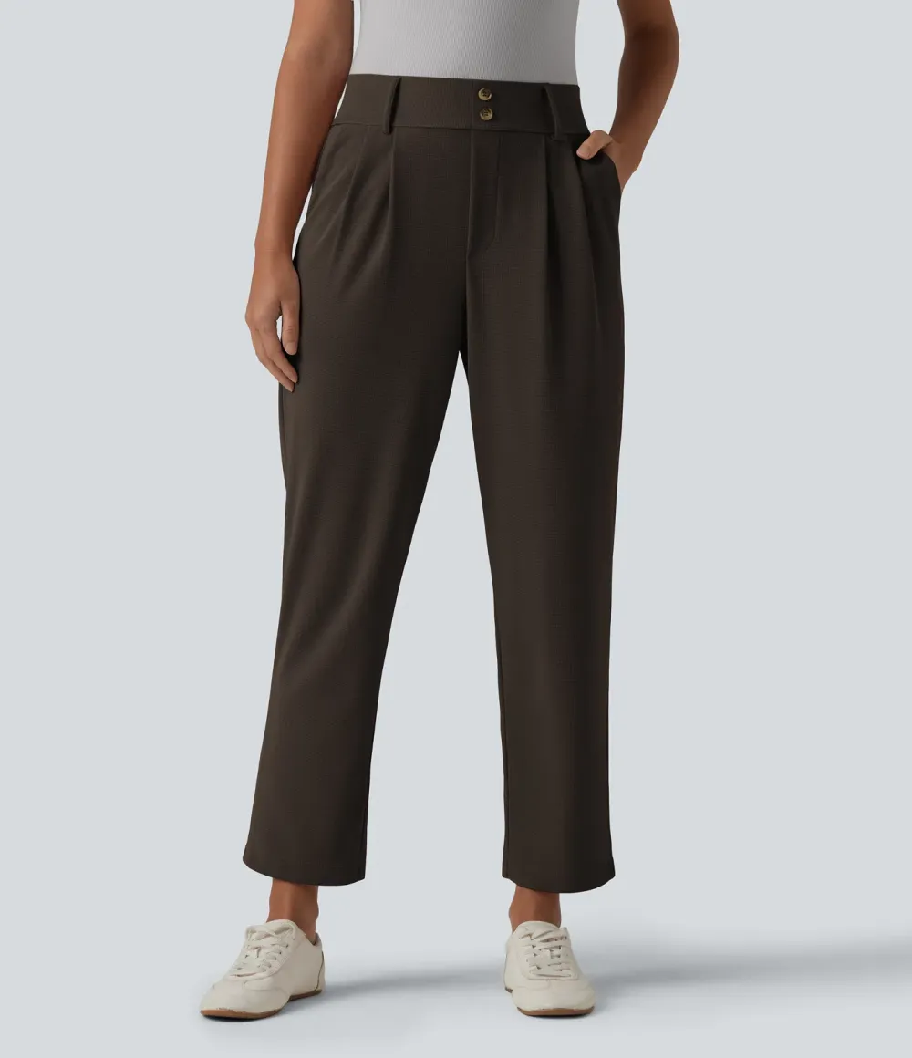  - Tapered office trousers with a high waist, side pockets and waffle fabric