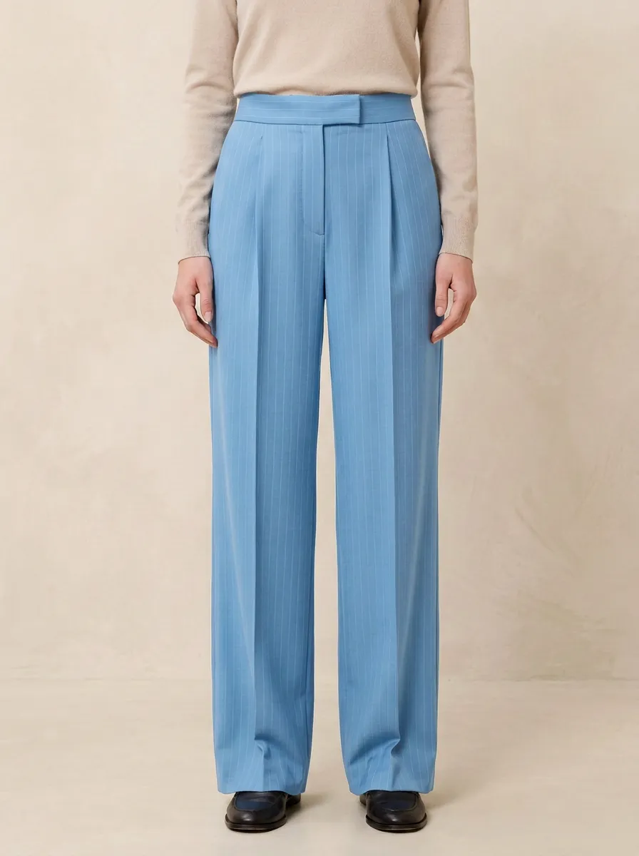 Relaxed Pinstripe High Rise Wide Leg Pants