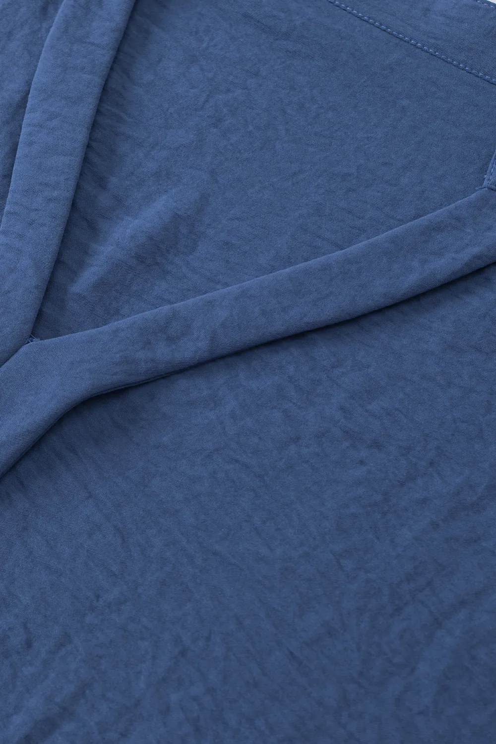 Sail Blue Notched Neck Batwing Blouse
