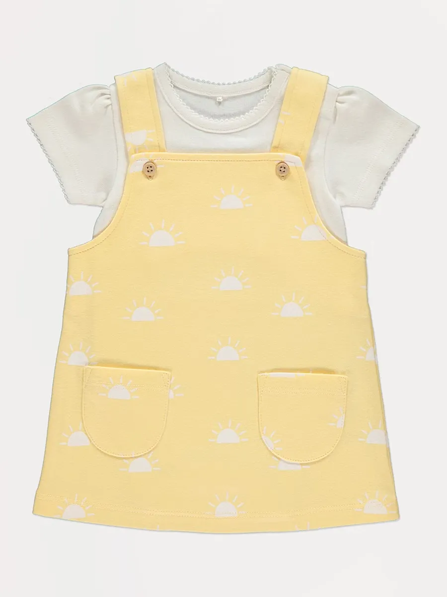 Yellow Sun Print Pinafore and Bodysuit Outfit
