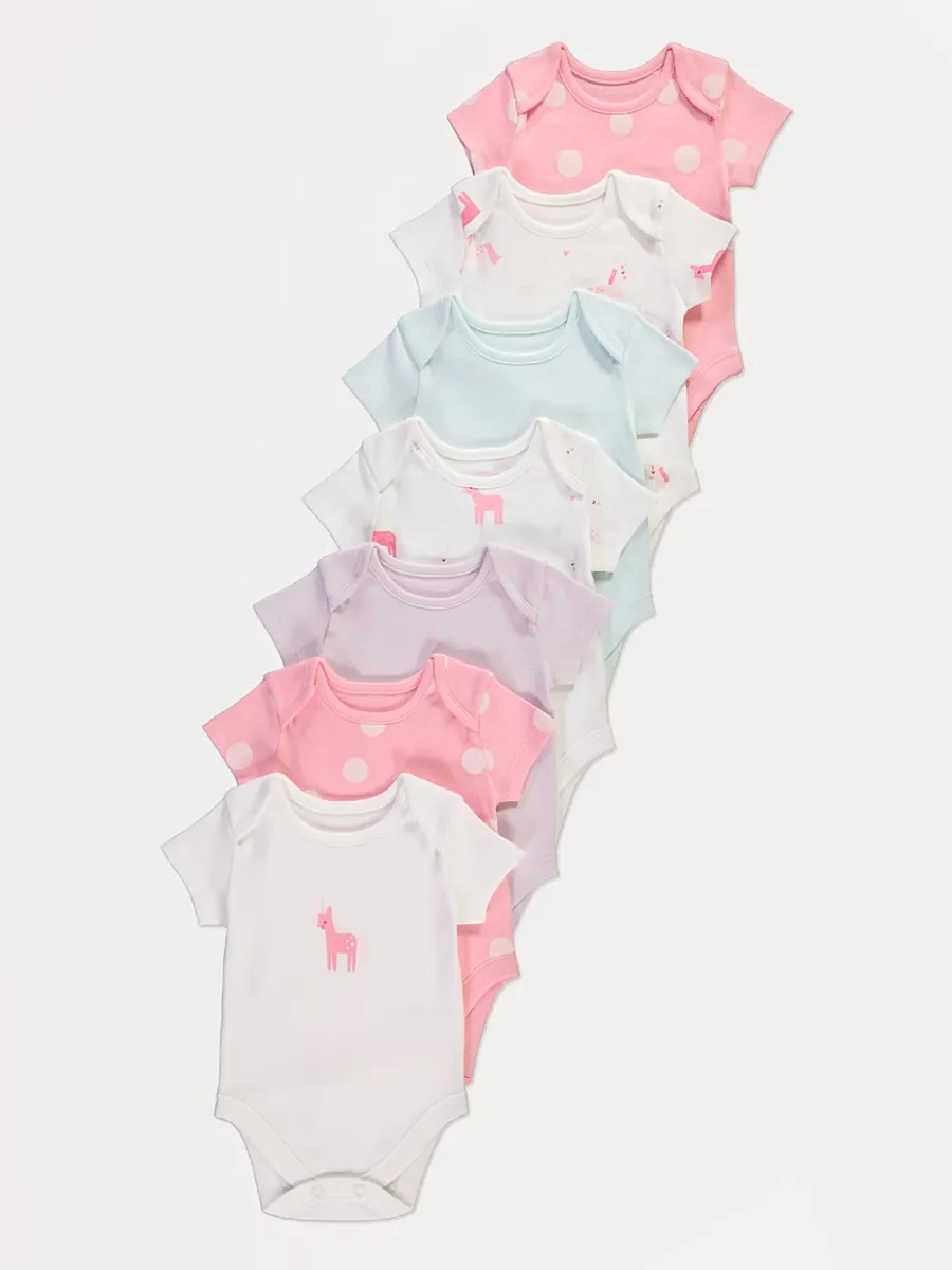 Pink Unicorn Short Sleeve Bodysuits 7 Pack