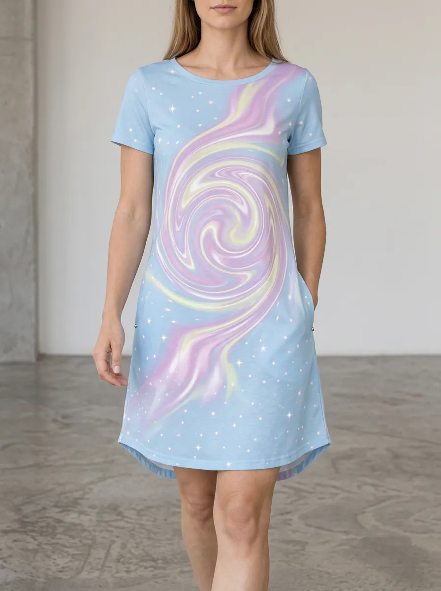Women's Galaxy Lover Pastel Swirl Starry Printed Dress