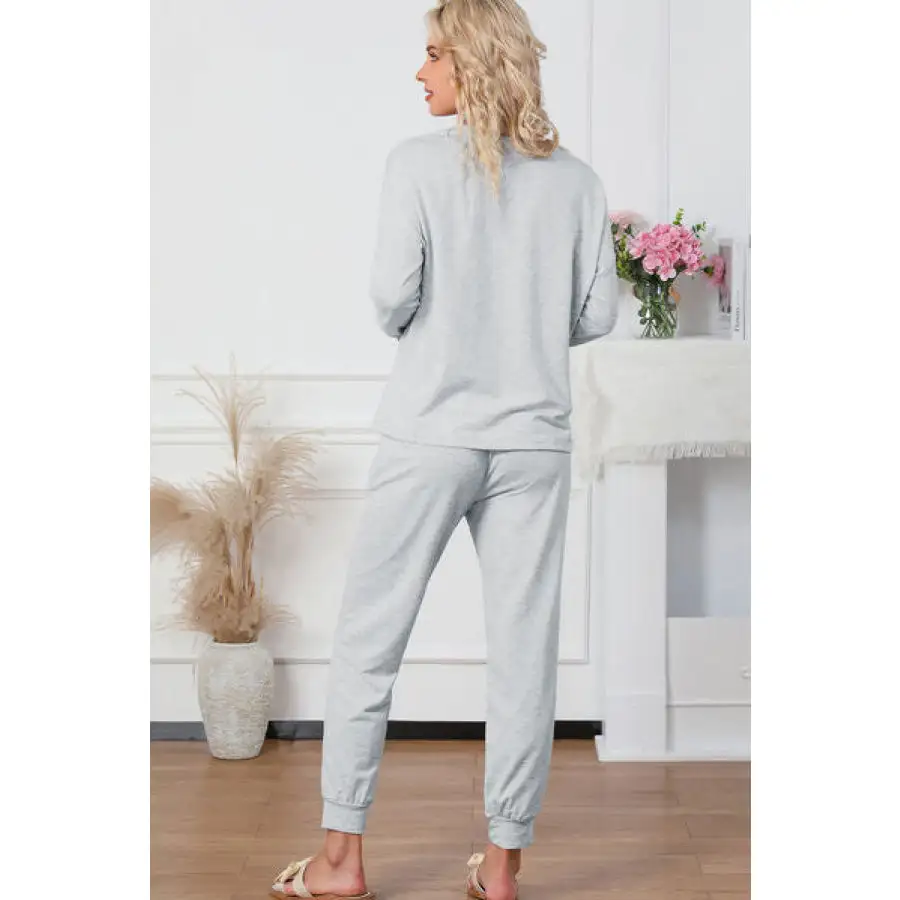 Round Neck Top and Drawstring Pants Lounge Set