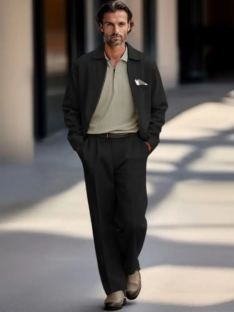 Ribbed Collar Corduroy Polo Shirt