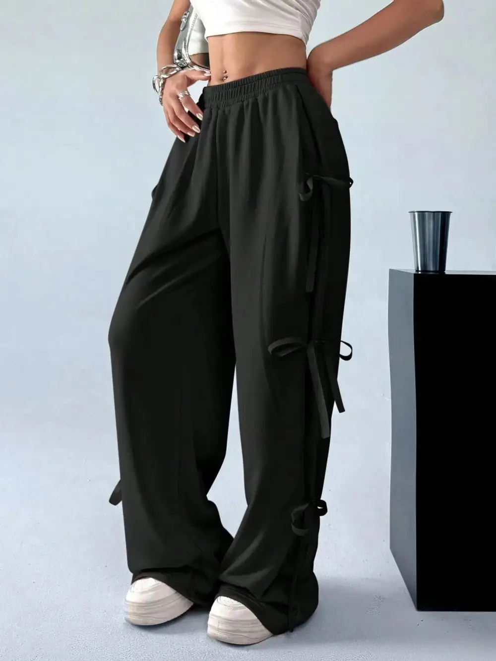 Wide Leg Side Tie Casual Everyday Cargo Pants