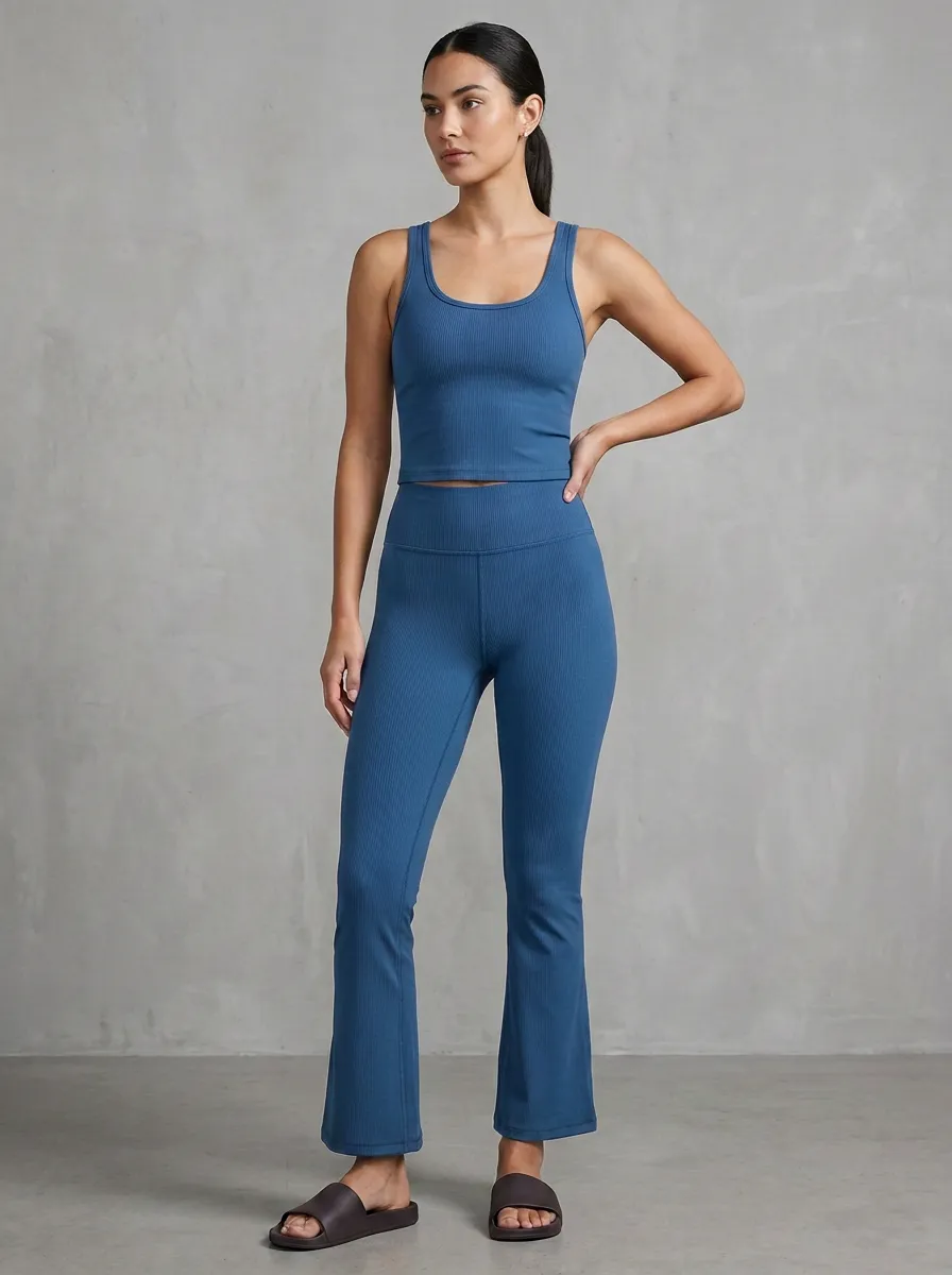Women's Graphic Ribbed Yoga Inspired Fitness Inspired Tank Top and Flare Pants Active Set