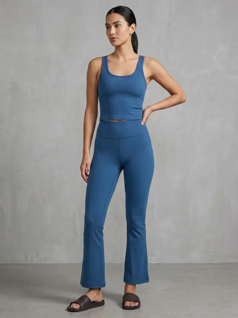 Women's Graphic Ribbed Yoga Inspired Fitness Inspired Tank Top and Flare Pants Active Set