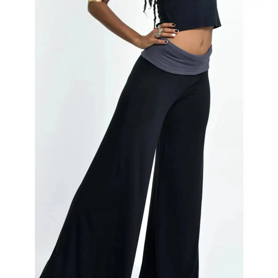 High Waisted Wide Leg Yoga Pants with Contrast Waistband