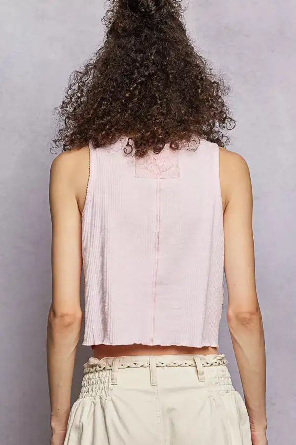 Ribbed Round Neck Cropped Tank With Lace