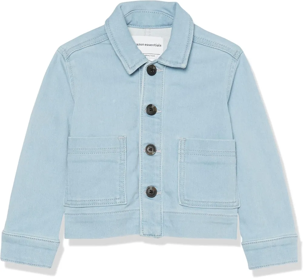 Amazon Essentials Unisex Kids and Toddlers' Relaxed Fit Denim Chore Jacket, Long Sleeve, Kids Outerwear