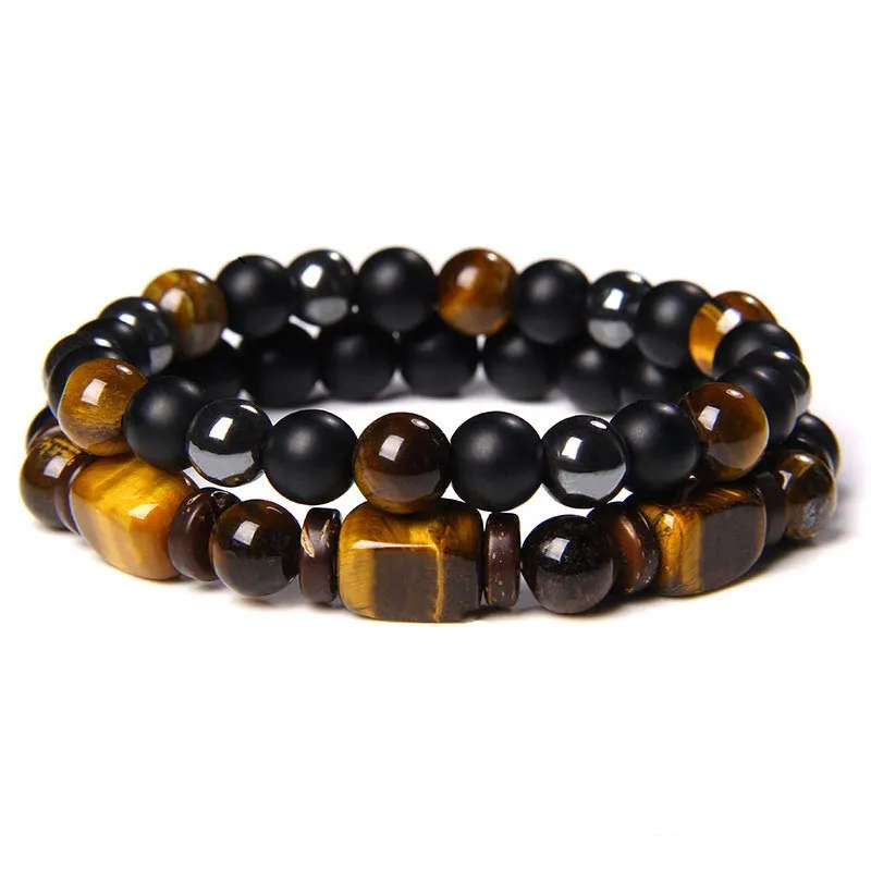 Tiger Eye Frosted Stone Hematite Bracelet