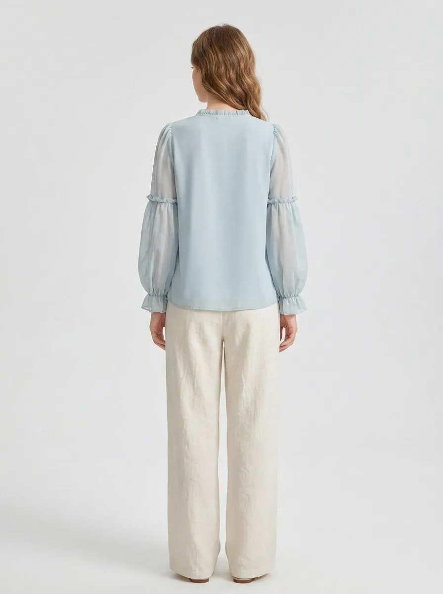 Vintage-Inspired Embroidered Floral Women's Puff-Sleeve Blouse