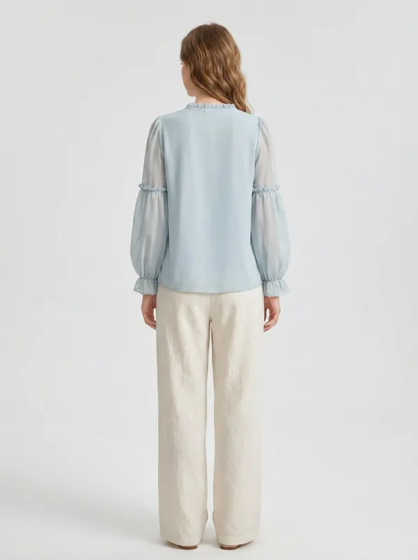 Vintage-Inspired Embroidered Floral Women's Puff-Sleeve Blouse