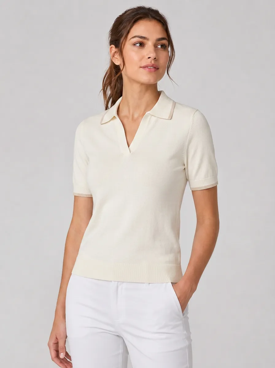 Women's Equestrian Lover Horse Print V-Neck Knit Polo Shirt