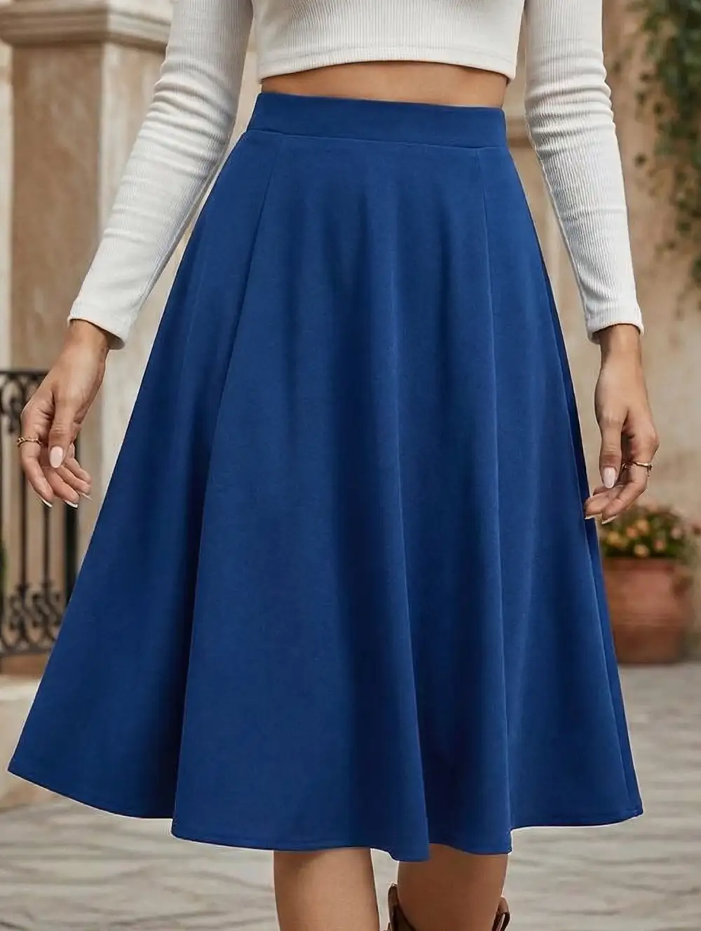 High Waist Pleated Midi Skirt