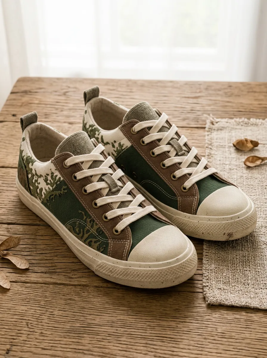 Men's Camouflage Pattern Green Brown Printed Canvas Shoes