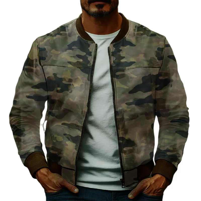 Leather Button Camo Jacket