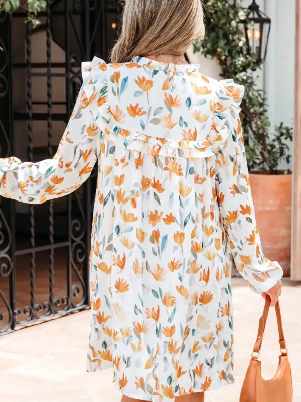 Layered Detail Floral Printed Ruffle Mini Dress