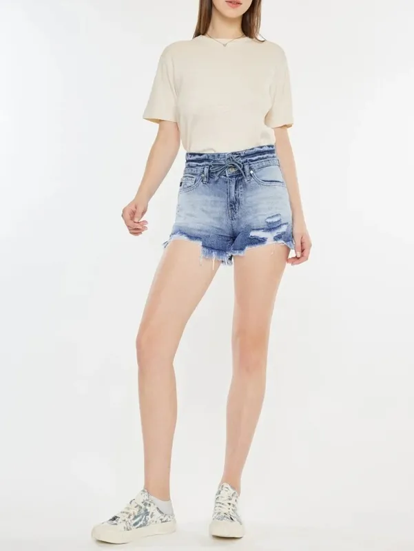 High-Rise Frayed Hem Denim Shorts