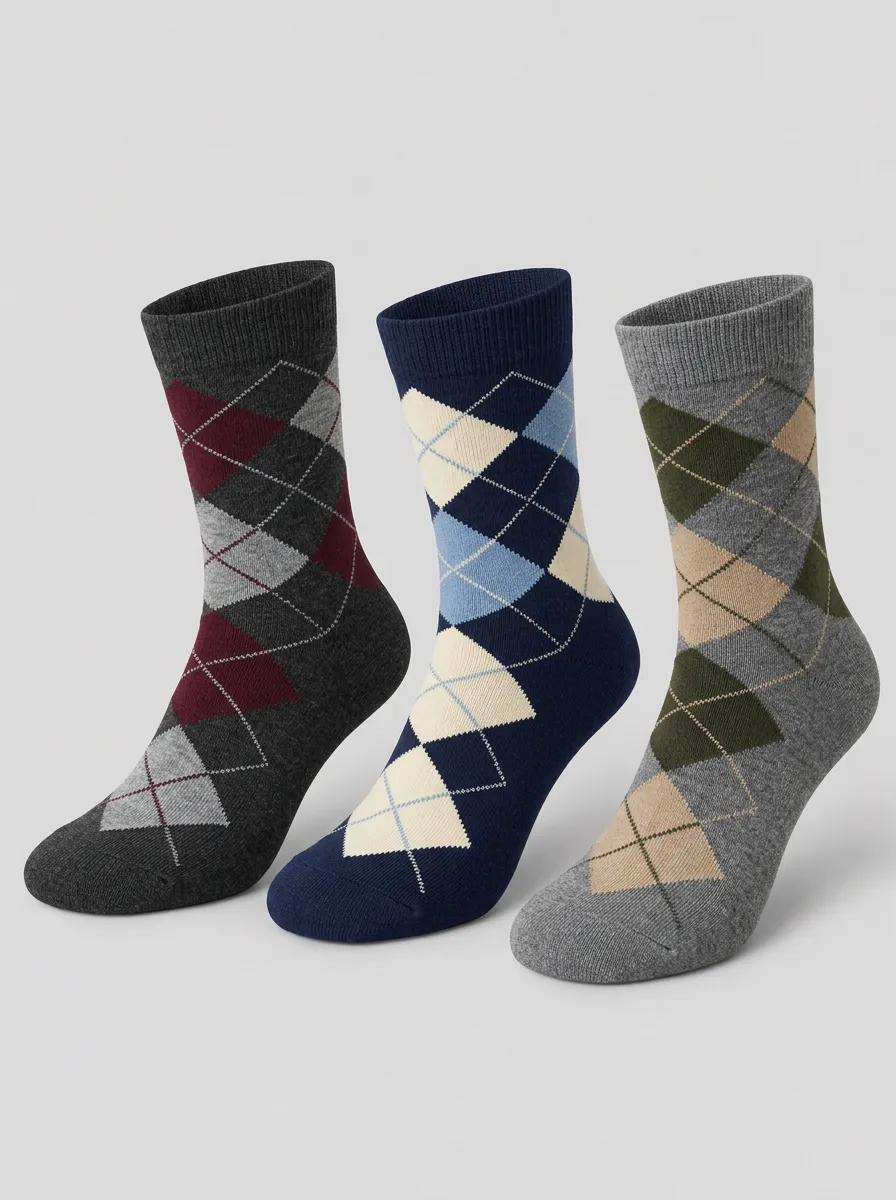 Men's Ridge Classic Argyle Pattern Printed Socks 3-Pack