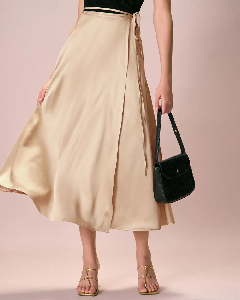 Satin Wrap High Rise Midi Skirt