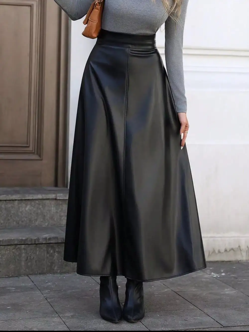 Line Faux Leather Skirt