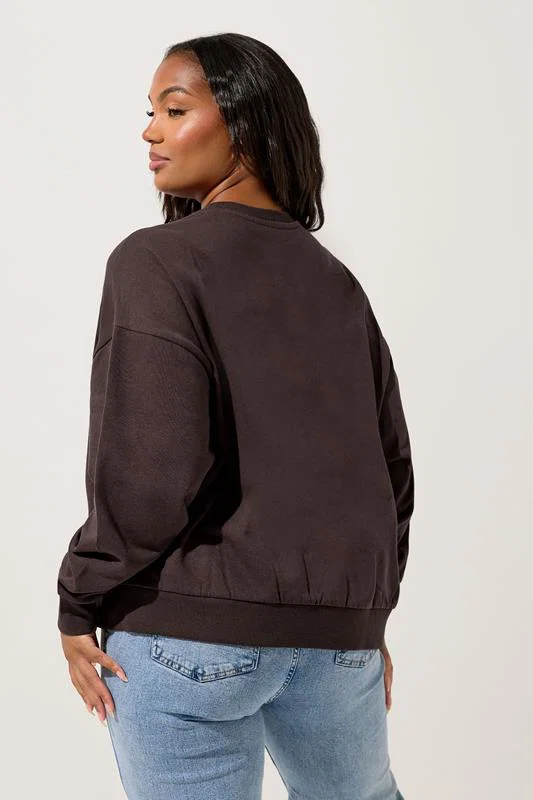 Chocolate Brown 'NYC' Check Sweatshirt detail 2