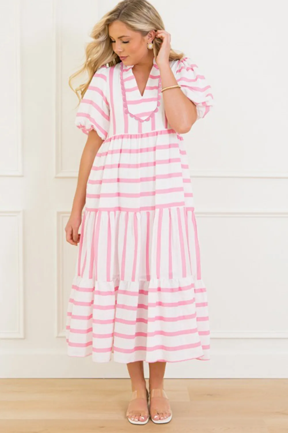 Pink Stripe Ricrac Trim Dress